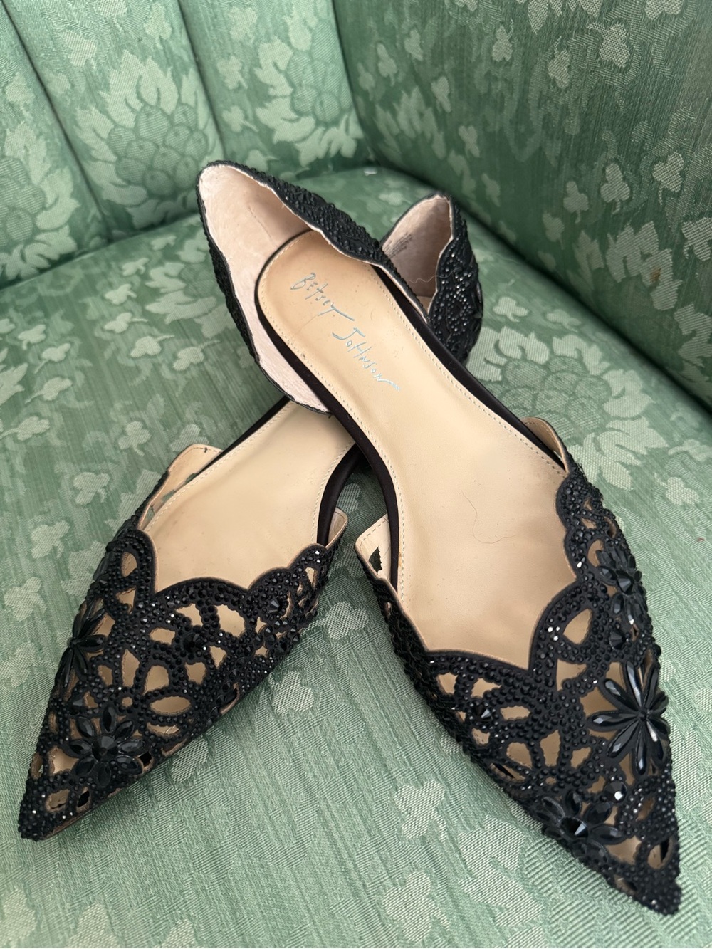 Betsey Johnson Black Floral Laser-Cut Pointed D'Orsay Flats